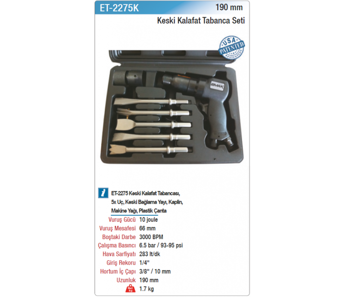 EMAX 190mm KESKİ KALAFAT TABANCA SETİ