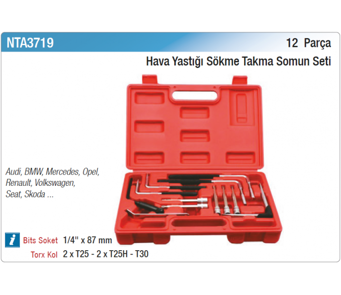 NT tools 12 PARÇA HAVA YASTIĞI SÖKME TAKMA SOMUN SETİ