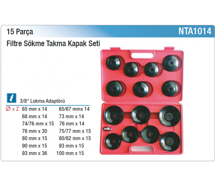 NT tools 15 PARÇA FİLTRE SÖKME TAKMA KAPAK SETİ