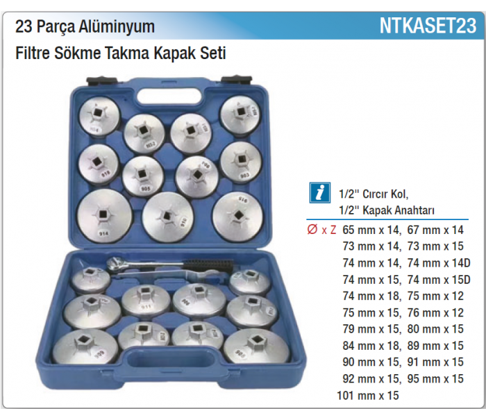 NT tools 23 PARÇA ALÜMİNYUM FİLTRE SÖKME TAKMA KAPAK SETİ