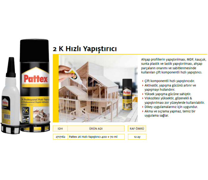 PATTEX 2K HIZLI YAPIŞTIRICI YAPIŞTIRICI 400+70ml