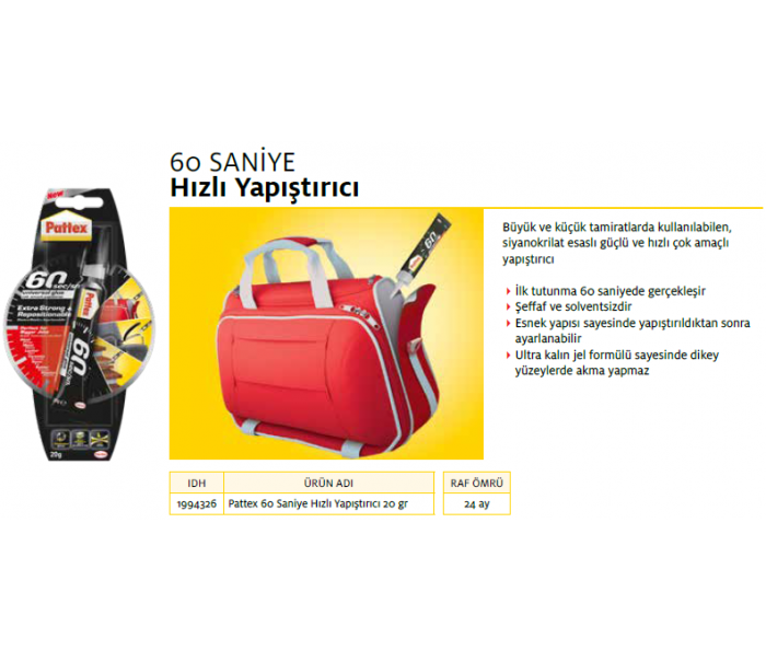 PATTEX PATTEX 60 SECOND ÜNİVERSAL YAPIŞTIRICI 20g