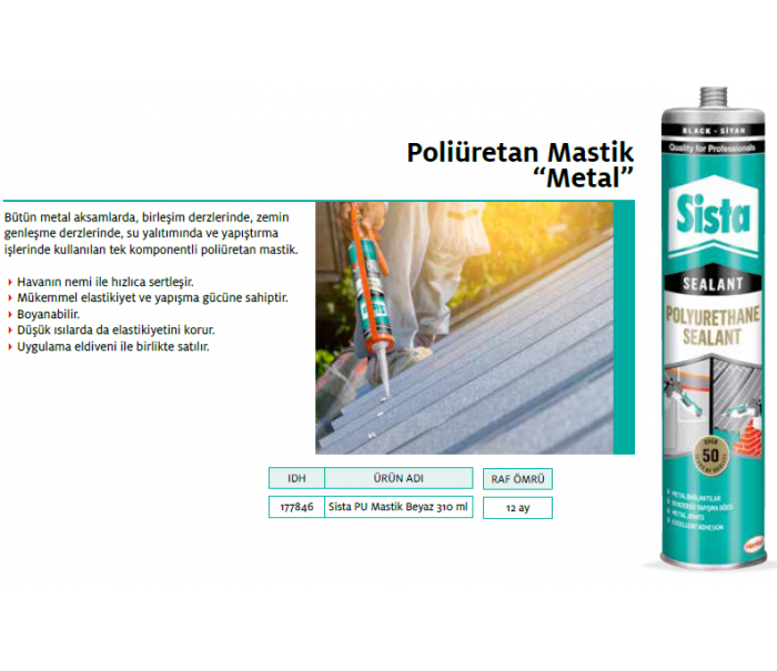 SİSTA PU MASTİK METAL BEYAZ 310ml