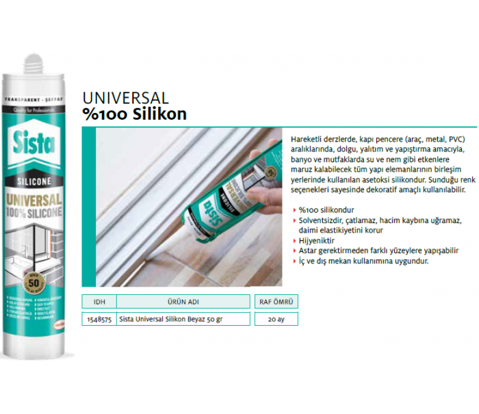 SİSTA UNİVERSAL SİLİKON BEYAZ 50gr