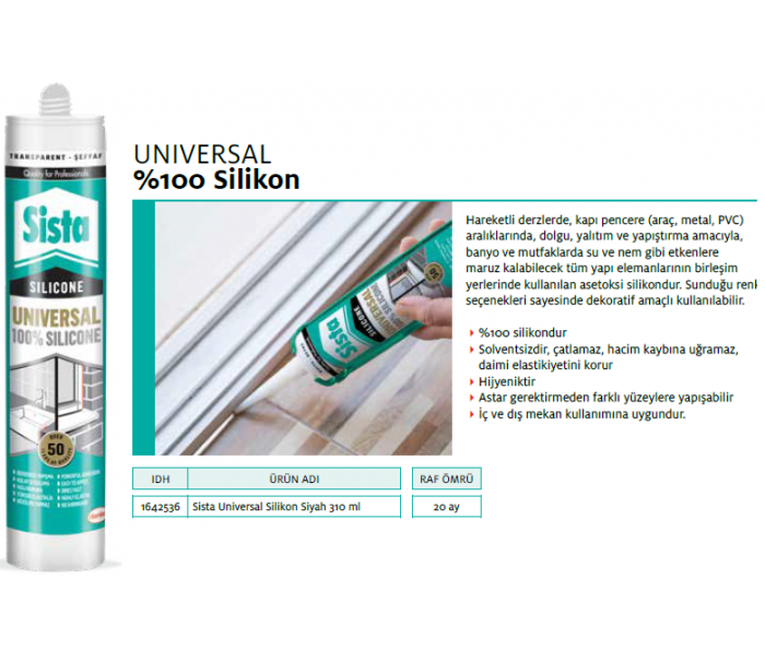 SİSTA UNİVERSAL SİLİKON SİYAH 310ml