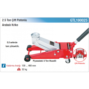 NT tools 2.5 TON ÇİFT PİSTONLU ARABALI KRİKO