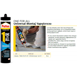 PATTEX ONE FOR ALL UNİVERSAL MONTAJ YAPIŞTIRCISI 300 ml